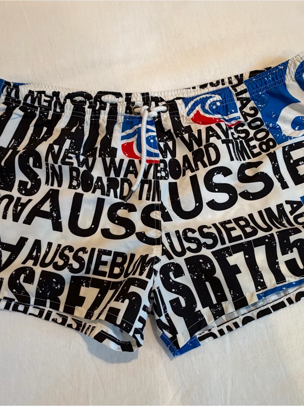 Aussiebum Men's Black & White Logo Print Swim Bermudas